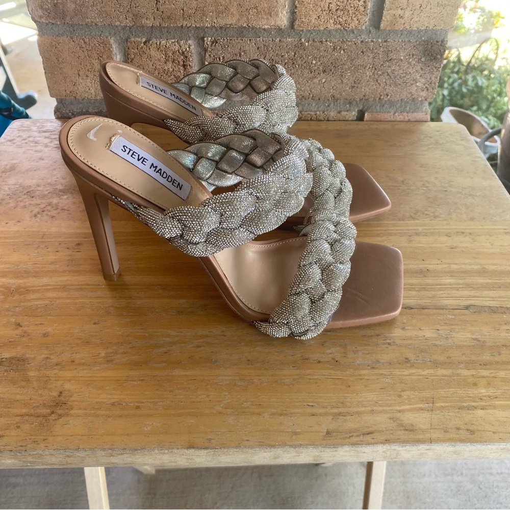 Steve Madden Women's Kenley Chunky Heeled Slip-on Sandal Rhinestone Size 9.5 - Picture 7 of 11